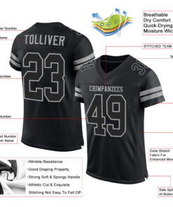 Alternative view of Custom Black Black-Gray Mesh Authentic Football Jersey