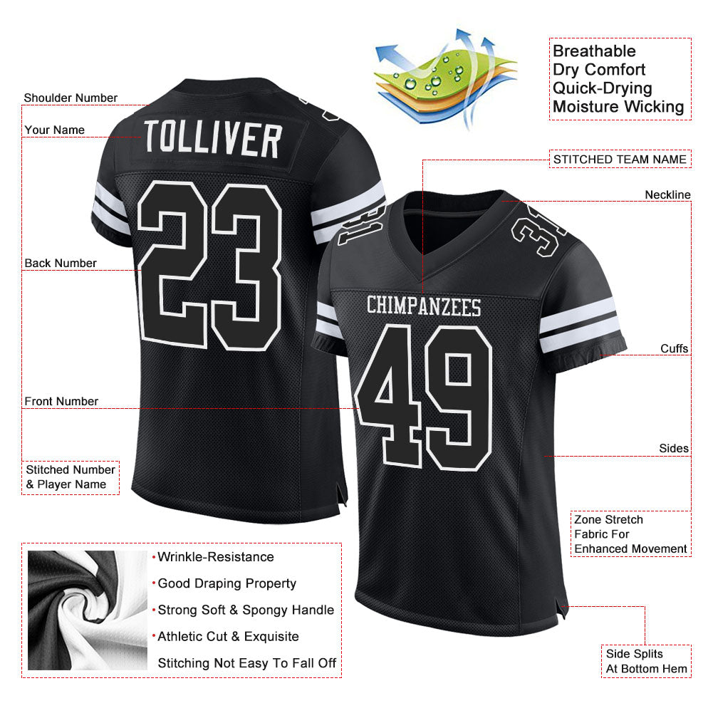 Custom Black Black-White Mesh Authentic Football Jersey - Image 2