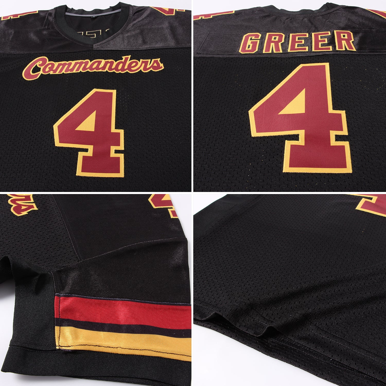 Custom Black Burgundy-Gold Mesh Authentic Football Jersey - Image 5