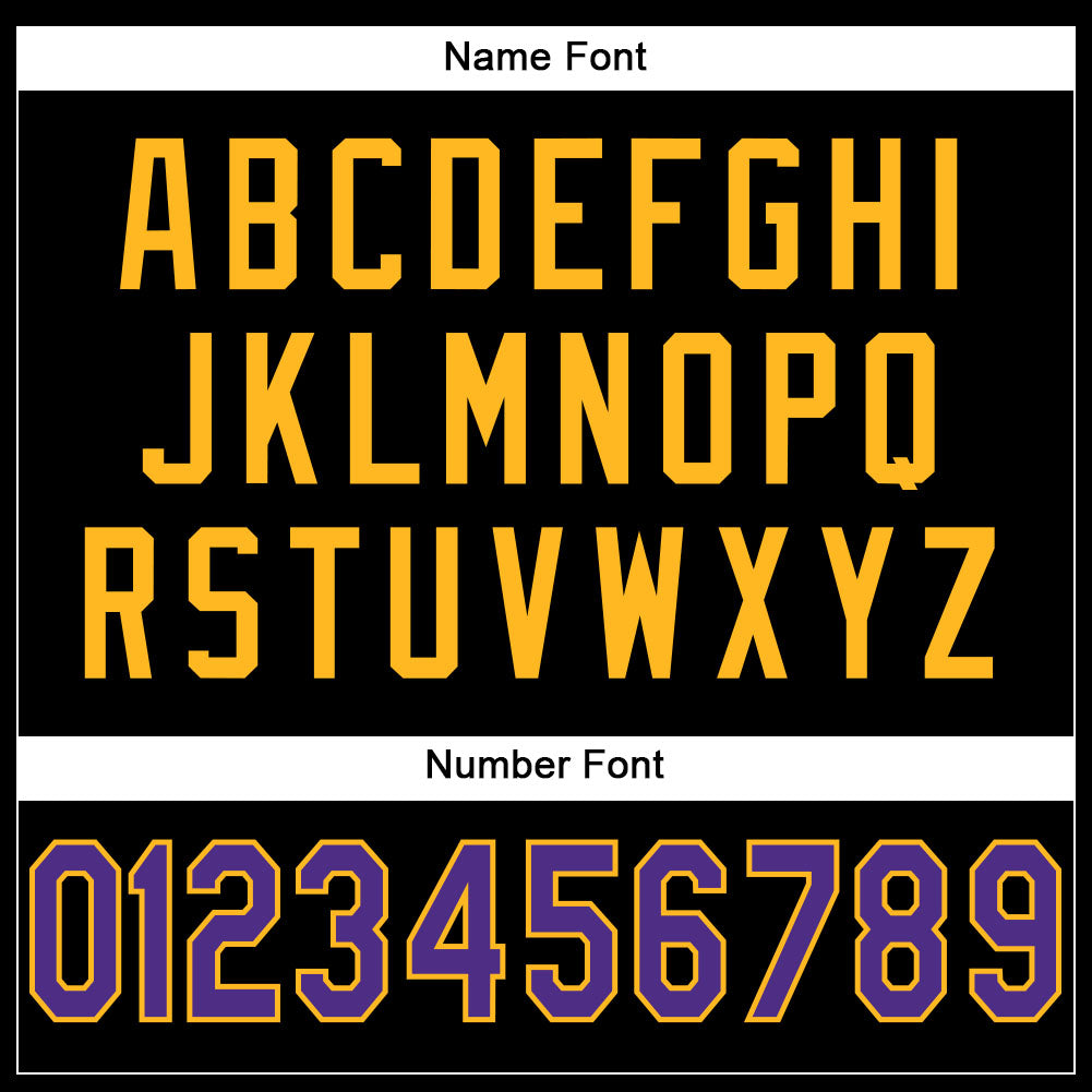 Custom Black Purple-Gold Mesh Authentic Football Jersey - Image 4