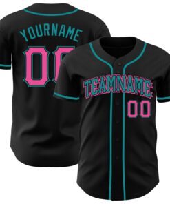 Custom Black Pink-Teal Authentic Baseball Jersey - Style 2