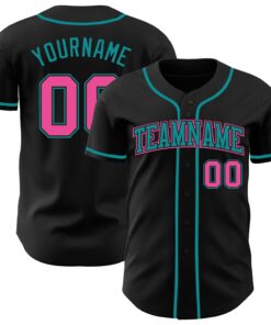 Custom Black Pink-Teal Authentic Baseball Jersey - Style 8