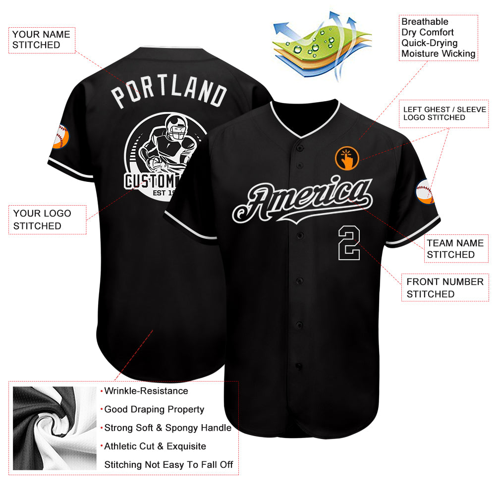 Custom Black White Authentic Baseball Jersey - Image 4