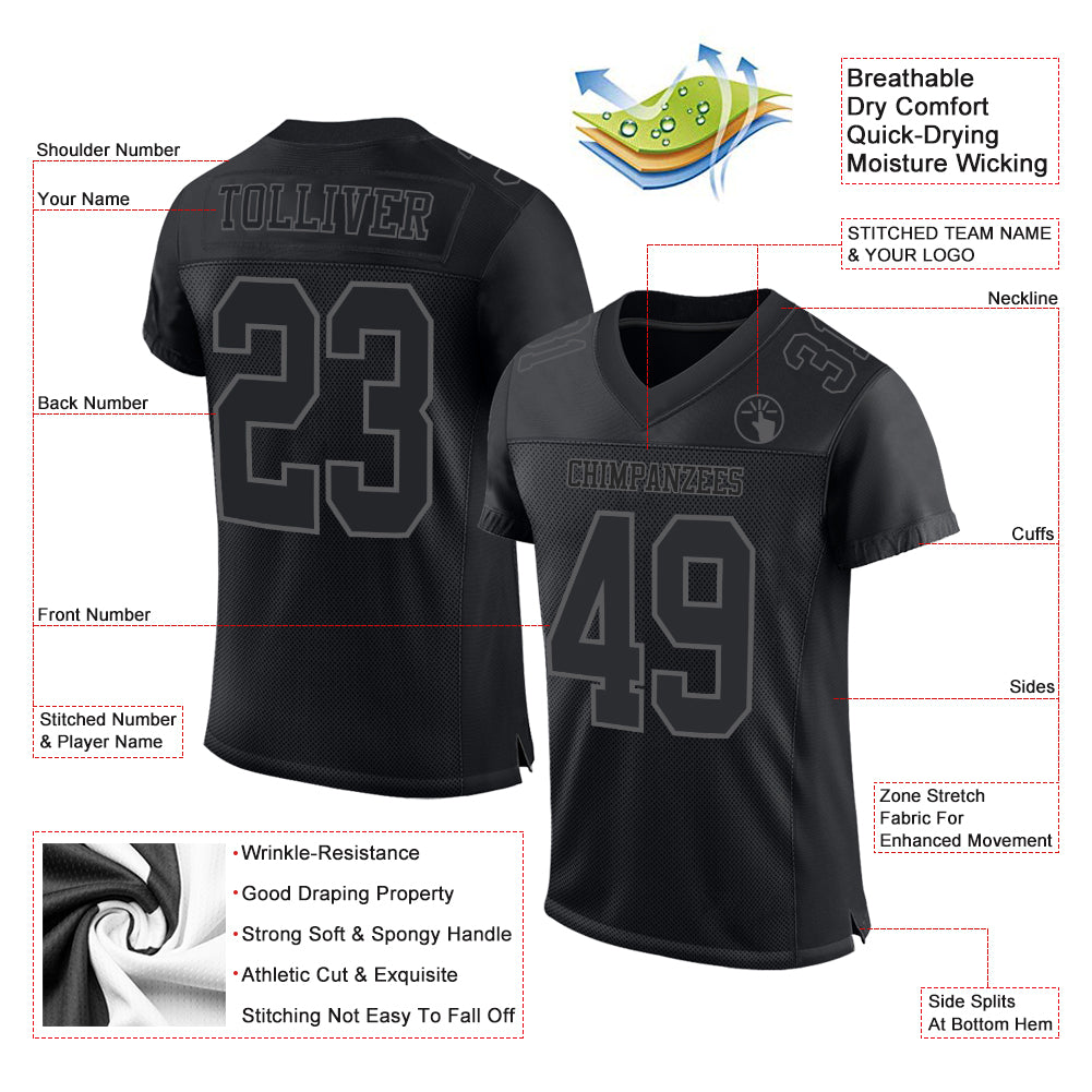 Custom Black Steel Gray Mesh Authentic Football Jersey - Image 2