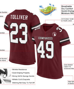 Alternative view of Custom Burgundy White-Black Mesh Authentic Football Jersey