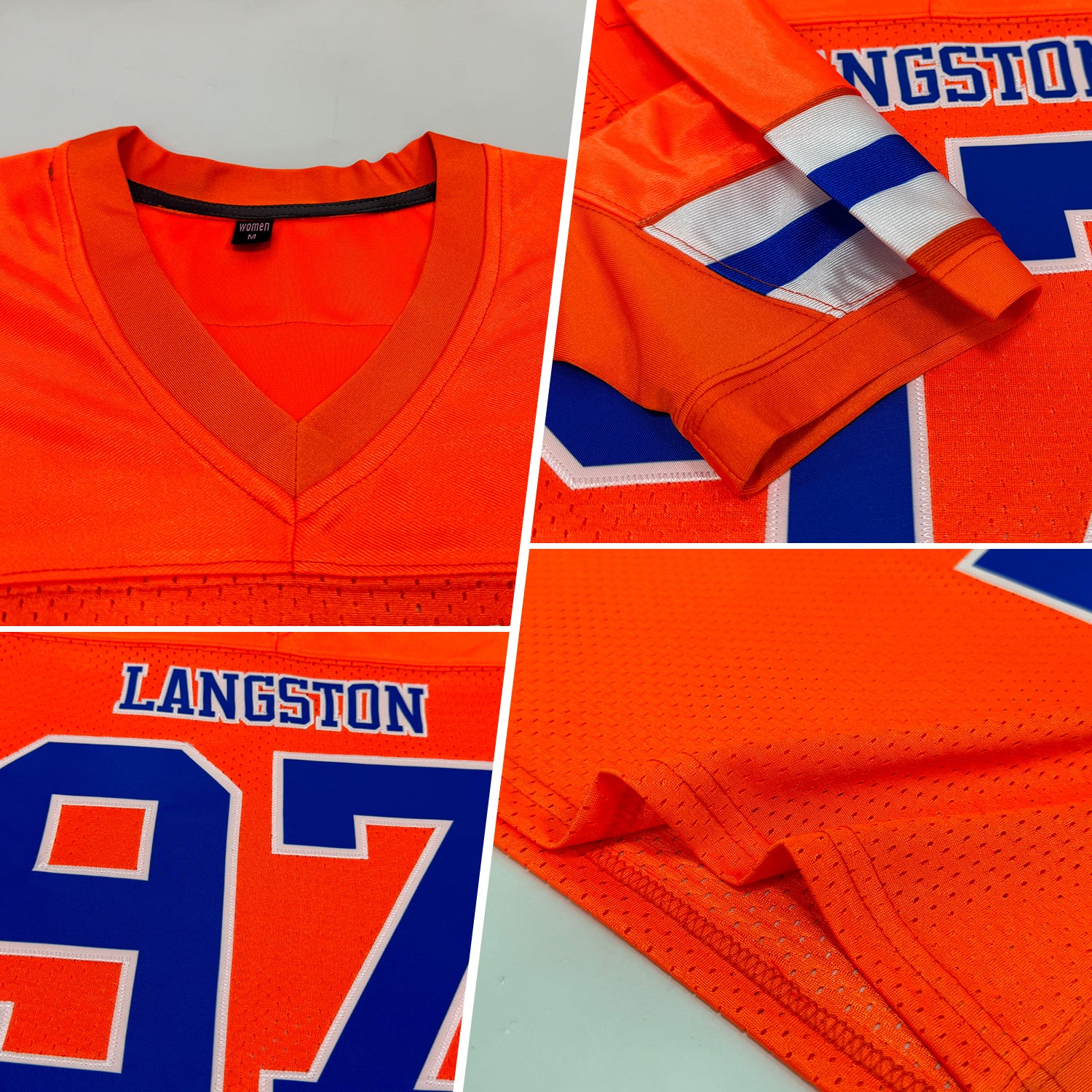 Custom Orange Royal-White Mesh Authentic Football Jersey - Image 2