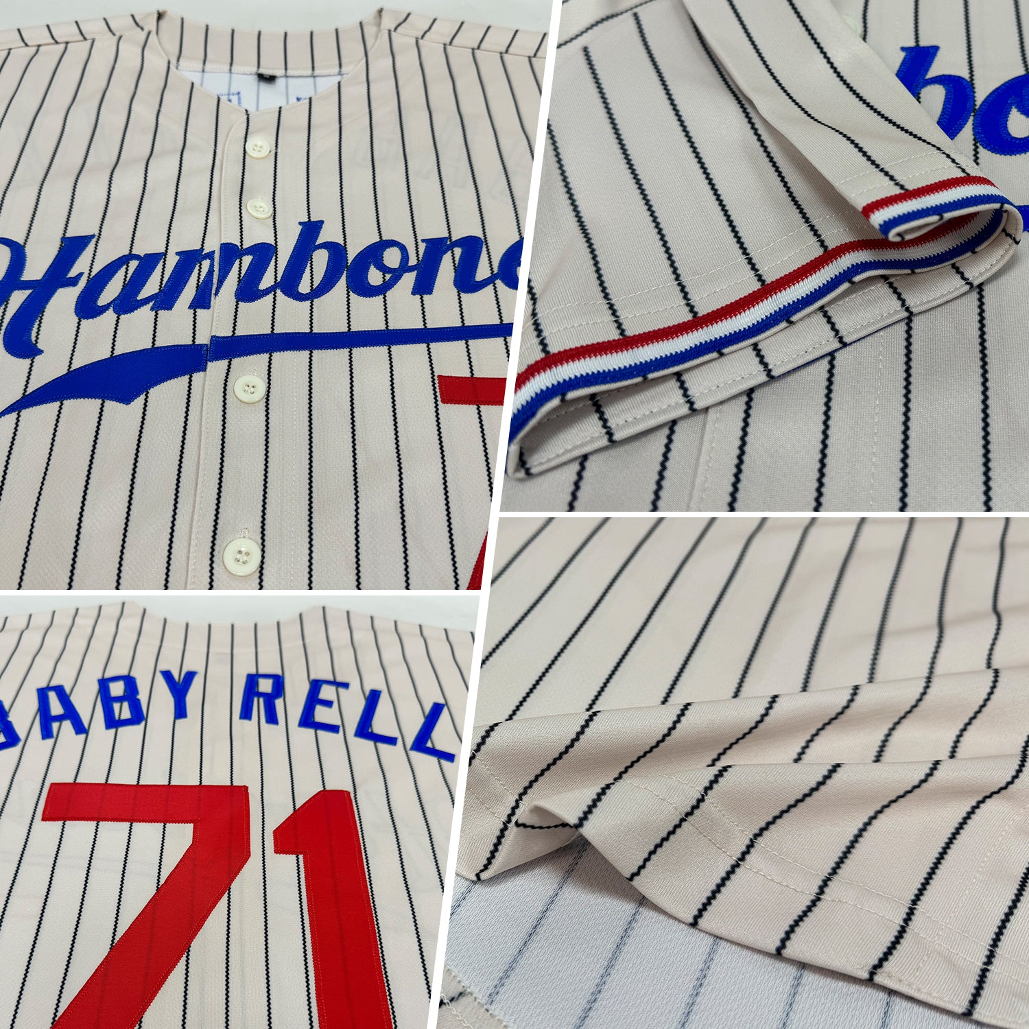 Custom Cream Black Pinstripe Red-Royal Authentic Baseball Jersey - Image 2