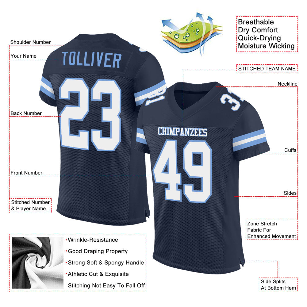 Custom Navy White-Light Blue Mesh Authentic Football Jersey - Image 2