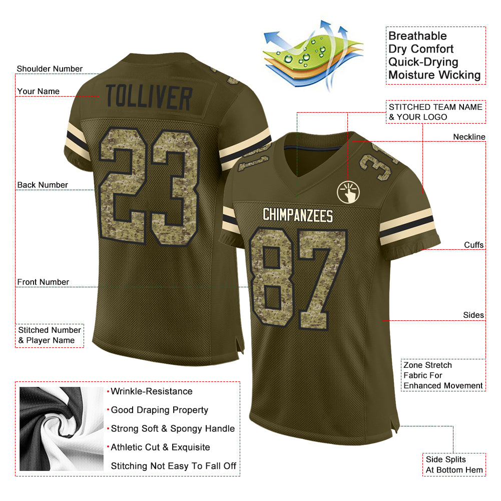 Custom Olive Camo-Black Mesh Authentic Salute To Service Football Jersey - Image 2