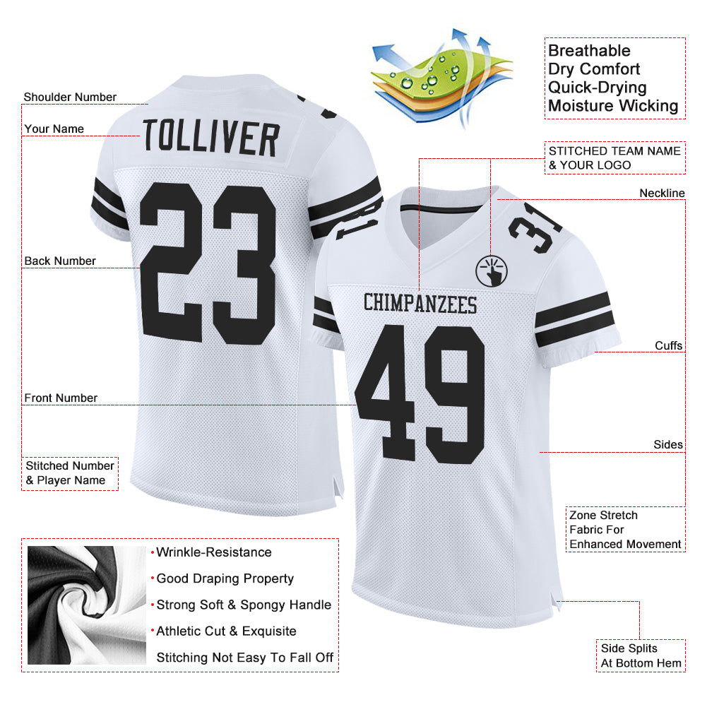 Custom White Black Mesh Authentic Football Jersey - Image 2