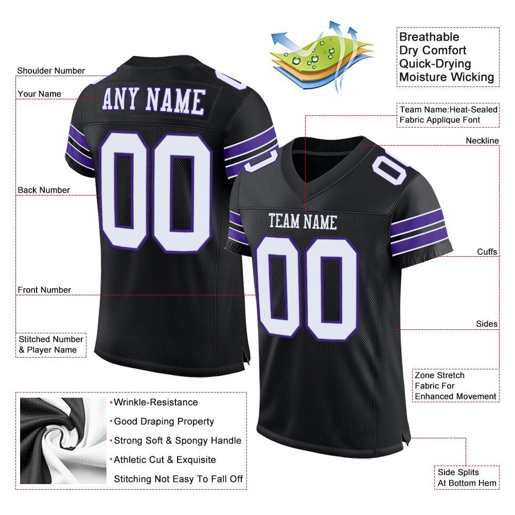 Custom Black White-Purple Mesh Authentic Football Jersey - Image 4