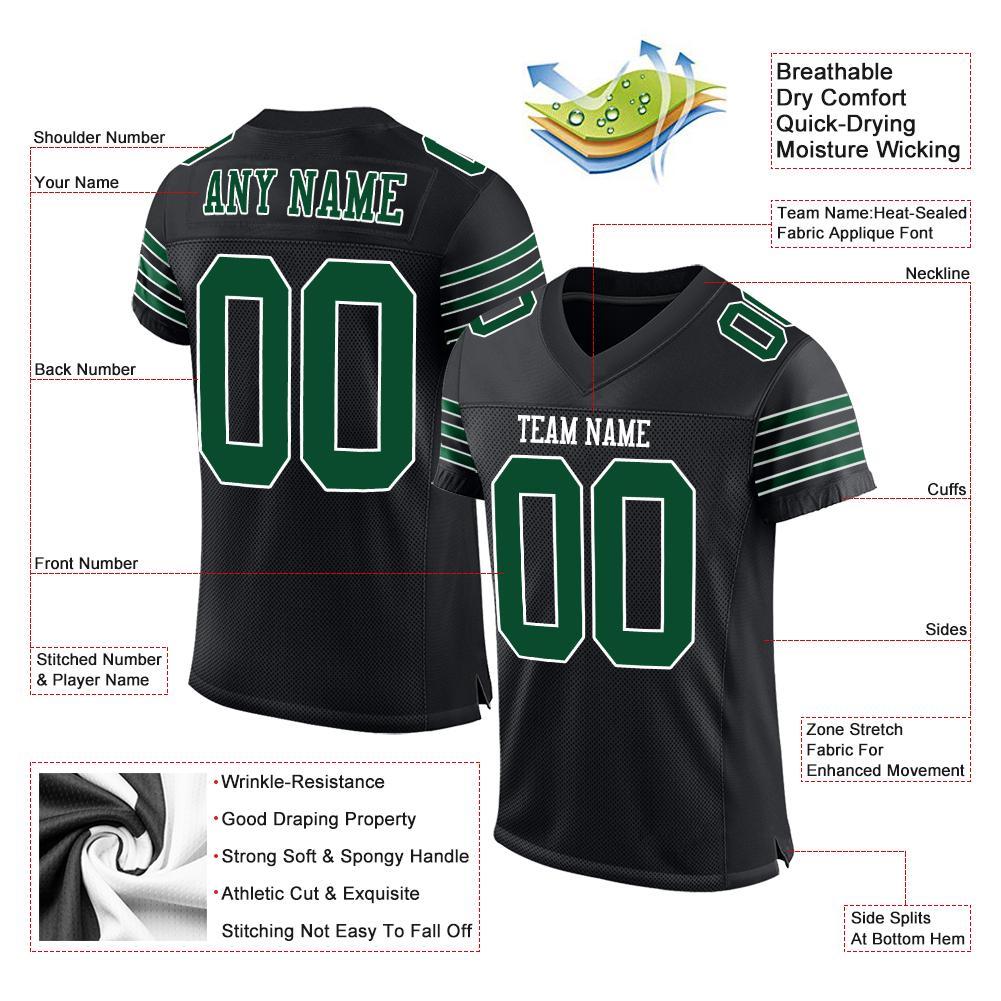 Custom Black Grass Green-White Mesh Authentic Football Jersey - Image 4