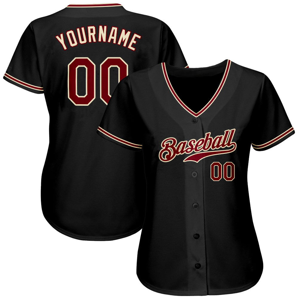 Custom Black Crimson-City Cream Authentic Baseball Jersey - Image 2
