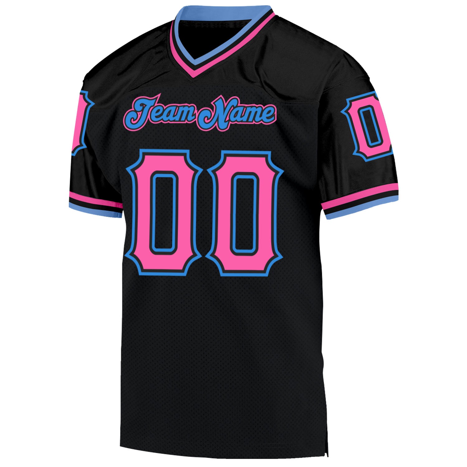 Custom Black Pink-Powder Blue Mesh Authentic Throwback Football Jersey - Image 2