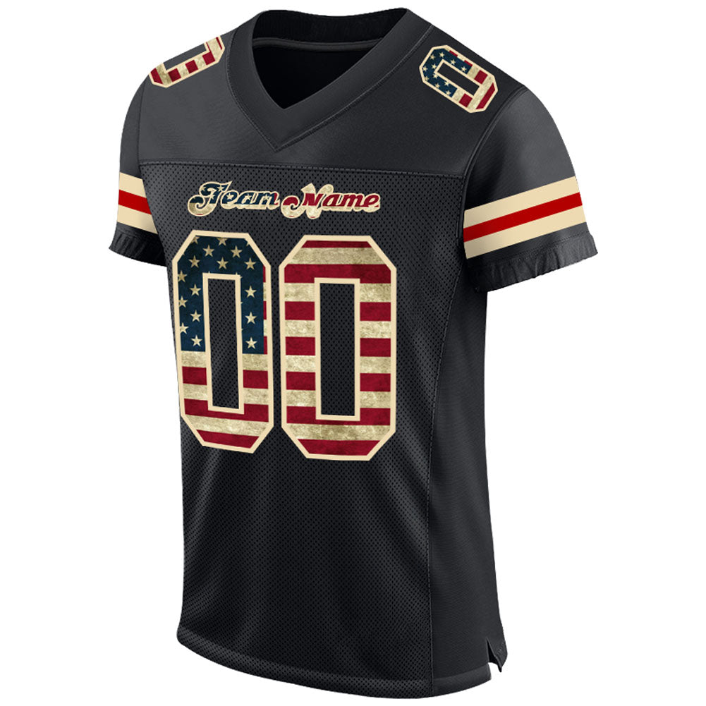 Custom Black Vintage USA Flag-Cream Mesh Authentic Football Jersey - Image 2
