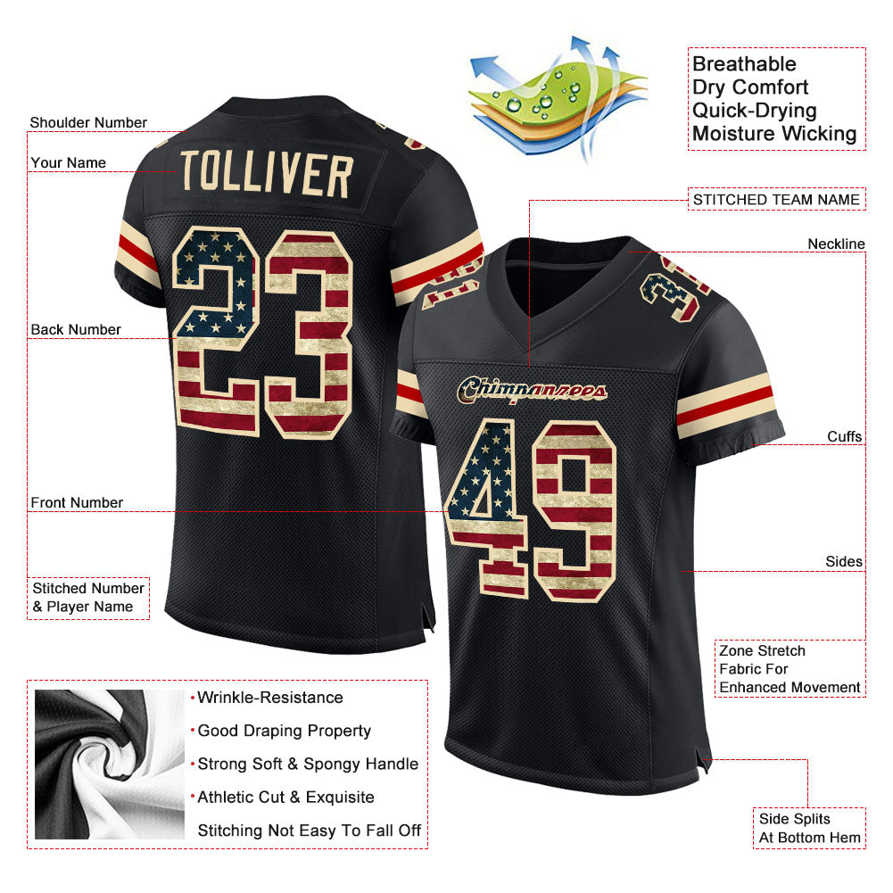 Custom Black Vintage USA Flag-Cream Mesh Authentic Football Jersey - Image 4