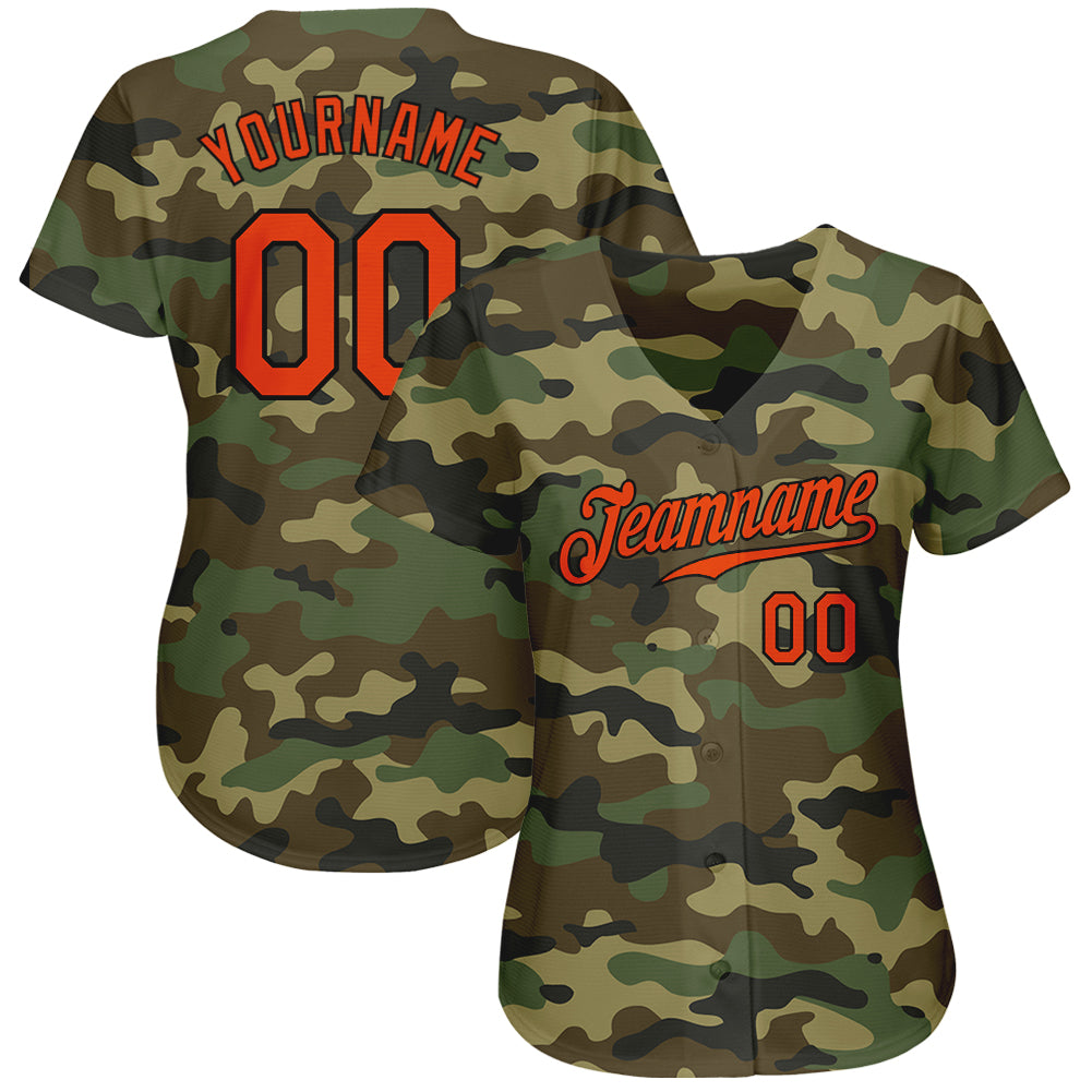 Custom Camo Orange-Black Authentic Salute To Service Baseball Jersey - Image 3
