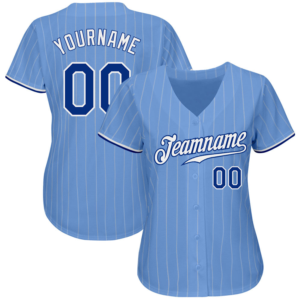Custom Light Blue White Pinstripe Royal-White Authentic Baseball Jersey - Image 2
