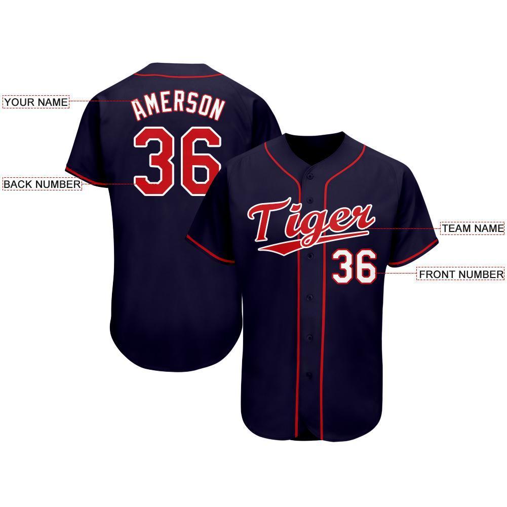 Custom Navy Red-White Baseball Jersey - Image 3