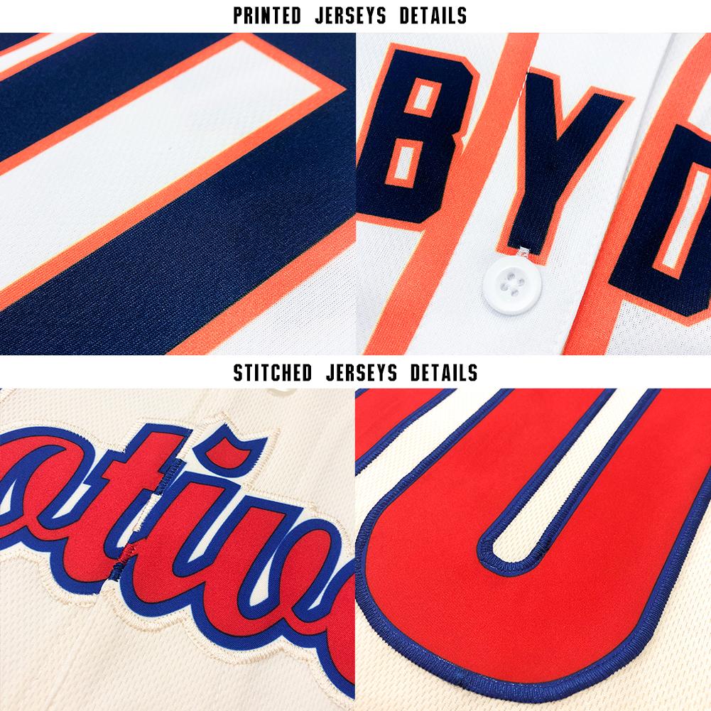 Custom Cream Navy Pinstripe Navy-Red Baseball Jersey - Image 7