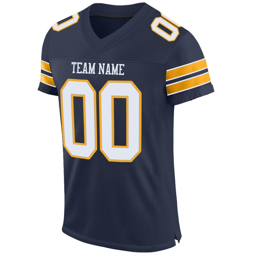 Custom Navy White-Gold Mesh Authentic Football Jersey - Image 3