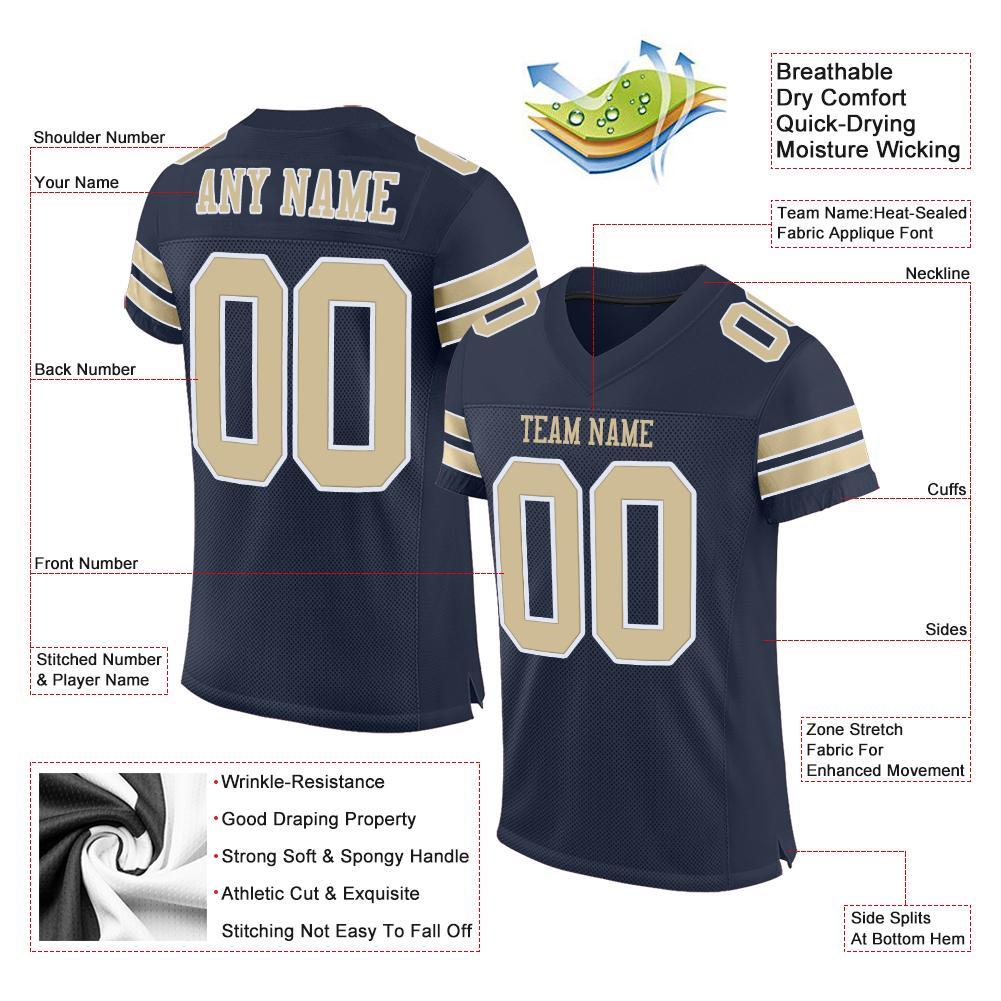 Custom Navy Vegas Gold-White Mesh Authentic Football Jersey - Image 4
