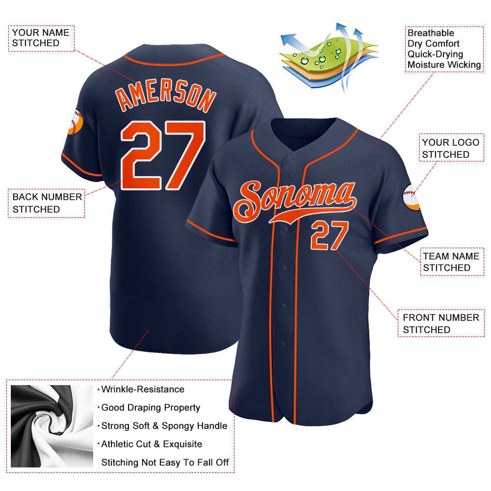 Custom Navy Orange-White Authentic Baseball Jersey - Image 4