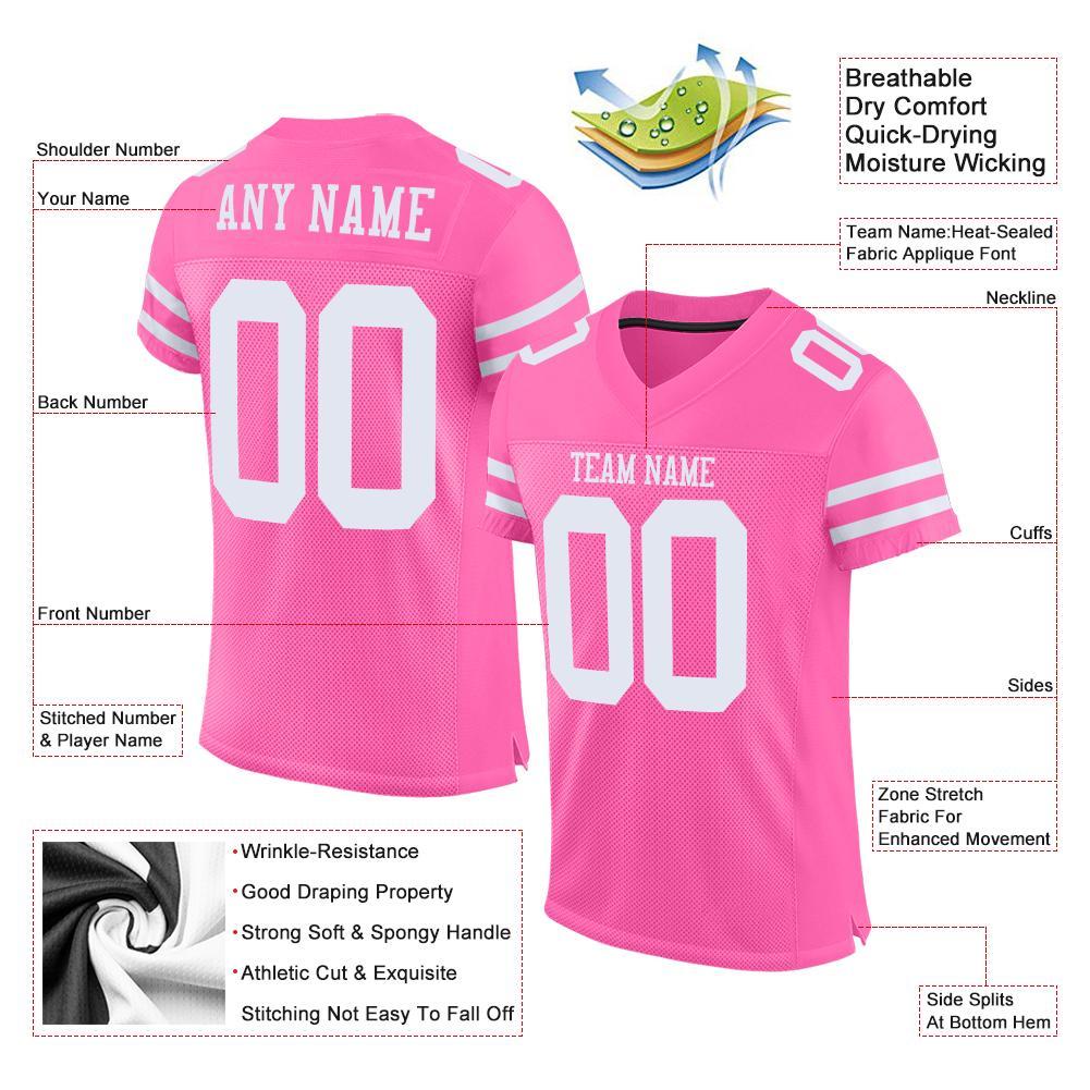 Custom Pink White Mesh Authentic Football Jersey - Image 4