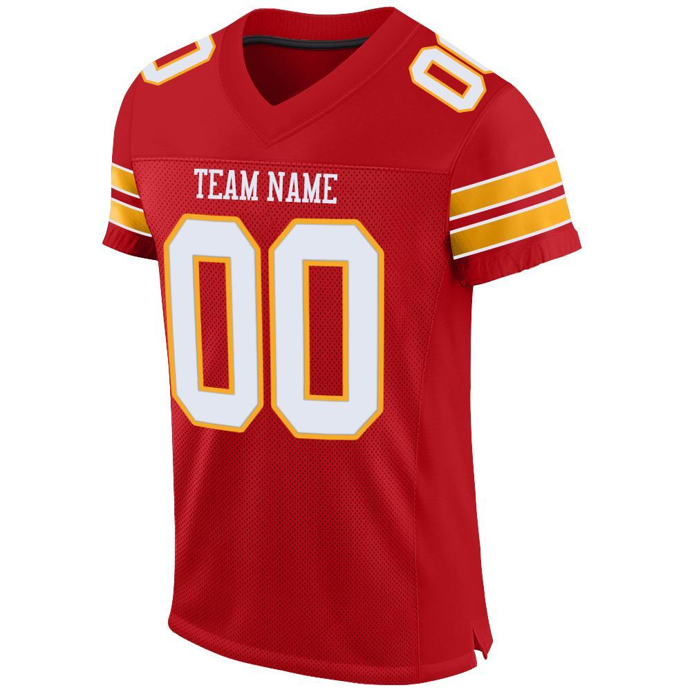 Custom Red White-Gold Mesh Authentic Football Jersey - Image 2