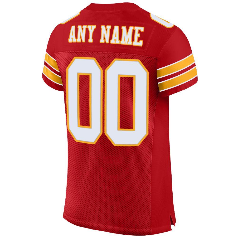 Custom Red White-Gold Mesh Authentic Football Jersey - Image 3