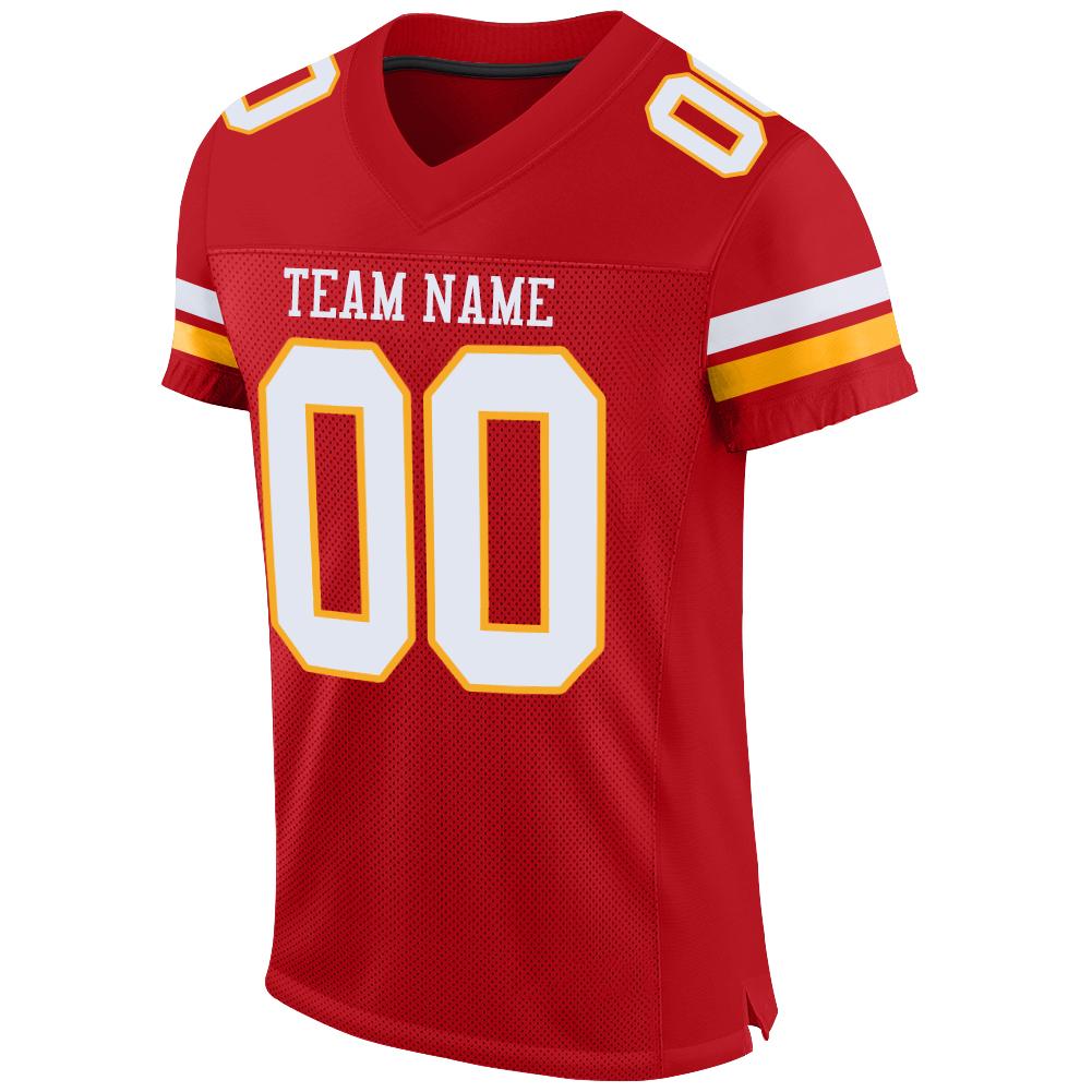 Custom Red White-Gold Mesh Authentic Football Jersey - Image 2