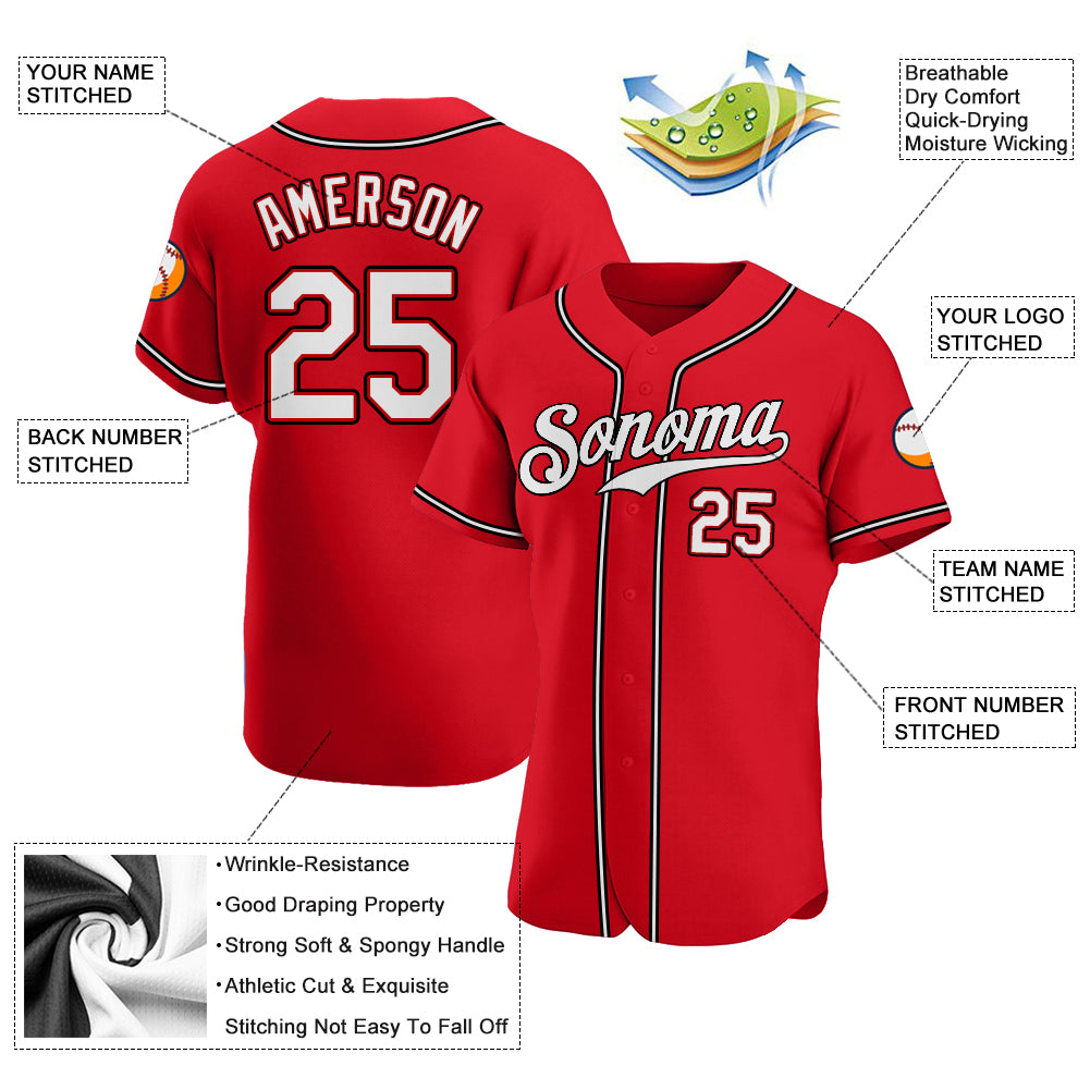Custom Red White-Black Authentic Baseball Jersey - Image 4