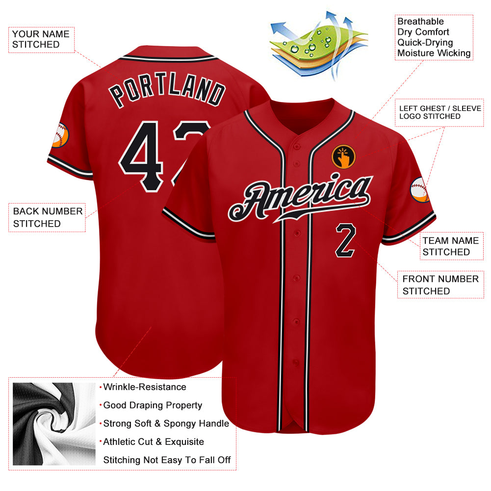 Custom Red Black-White Authentic Baseball Jersey - Image 4