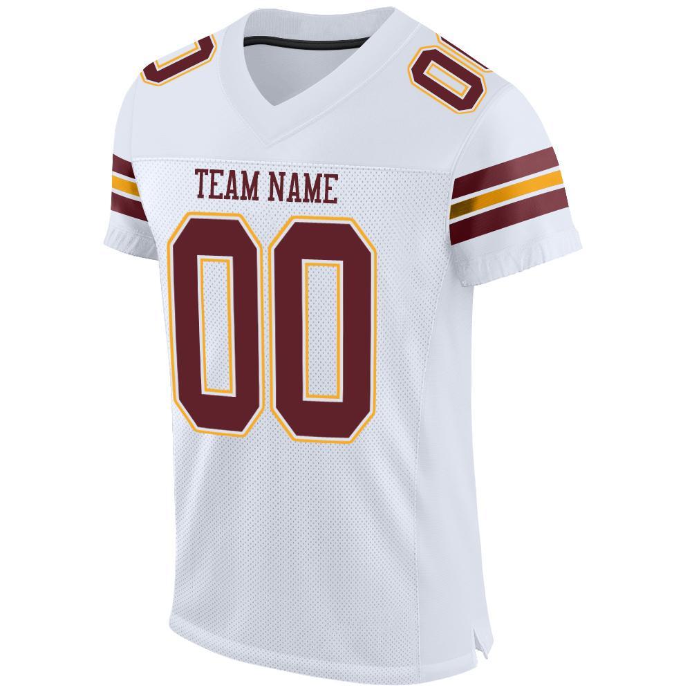 Custom White Burgundy-Gold Mesh Authentic Football Jersey - Image 2