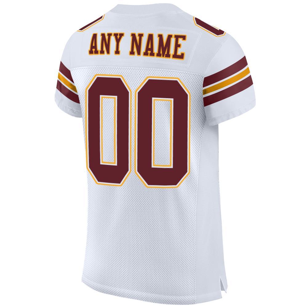 Custom White Burgundy-Gold Mesh Authentic Football Jersey - Image 3