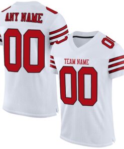 Custom White Red-Black Mesh Authentic Football Jersey